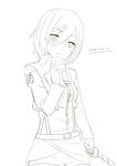  blush emblem highres looking_at_viewer mikasa_ackerman monochrome muku_(muku-coffee) paradis_military_uniform shingeki_no_kyojin short_hair simple_background solo white_background 