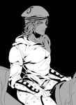  a821 greyscale hat hood hoodie horse johnny_joestar jojo_no_kimyou_na_bouken jojolion male_focus monochrome solo steel_ball_run 