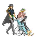  blonde_hair brown_hair cape cz474 diego_brando gyro_zeppeli hat johnny_joestar jojo_no_kimyou_na_bouken male_focus multiple_boys parody steel_ball_run wheelchair 