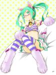  animal_ears bell bell_collar bespectacled bra cat_ears cat_paws cat_tail collar glasses green_eyes green_hair hatsune_miku jingle_bell kowiru long_hair paws see-through sitting skirt solo striped striped_bra striped_legwear tail thighhighs twintails underwear vocaloid 