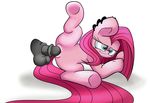  balls blue_eyes disembodied_penis duo equine extradan female feral friendship_is_magic fur hair horse horsecock male mammal my_little_pony penis piercing pink_fur pink_hair pinkamena_(mlp) pinkie_pie_(mlp) plain_background pony pussy smile spread_legs spreading straight_hair white_background 