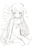  blush dress highres long_hair monochrome muku_(muku-coffee) saya saya_no_uta simple_background sitting solo sundress very_long_hair white_background 