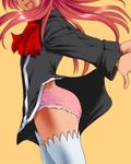  aloe_(quiz_magic_academy) ass dr_rex frilled_legwear frilled_panties frills head_out_of_frame panties pantyshot pink_panties plaid plaid_panties quiz_magic_academy solo thighhighs underwear white_legwear wind wind_lift 