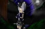  angel_the_hedgehog angelthehedgiehog animal_ears anime animextremex black_hair blue_eyes cleavage clouds ear_piercing female forest hair human humanized moon night original_character outside piercing rain sega tree umbrella unhappy water white_hair 