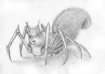  aquirrel arachnid arthropod black_sclera buckteeth compound_eye cyborg ear_tuft fluffy_tail foxia fur greyscale hybrid looking_at_viewer mammal monochrome nightmare_fuel no_pupils pencil_(art) plain_background prosthetic_leg prosthetics rodent shadow spider squirrel tuft what_has_science_done white_background 