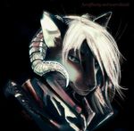  ambiguous_gender anthro disidi feline gasmask_(artist) hair horn hybrid looking_at_viewer mammal plain_background portrait short_hair solo 