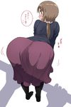  ass ass_shake back bent_over blush brown_eyes brown_hair huge_ass imminent_spanking katatsuka_kouji long_hair long_skirt looking_back matsumoto_yoriko pantyhose ponytail shadow skirt translated yuyushiki 