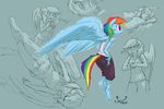  annoyed anthro anthrofied blue_fur chuckling clothing english_text equine eyes_closed female friendship_is_magic fur hair looking_at_viewer mammal multi-colored_hair my_little_pony pegasus plain_background purple_eyes rainbow_dash_(mlp) rainbow_hair resting siden signature sleeping solo text wings 