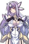  bare_shoulders breasts cleavage gloves gradient_hair huge_breasts kos-mos kos-mos_ver._4 long_hair miyashiro_sousuke multicolored_hair red_eyes simple_background solo very_long_hair white_background xenosaga 