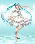  :d ^_^ aqua_eyes aqua_hair barefoot blush closed_eyes cloud dress feet full_body hair_ornament happy hatsune_miku kneepits legs long_hair md5_mismatch nail_polish open_mouth outstretched_arms outstretched_hand see-through_silhouette shiny shiny_skin smile soles solo spread_arms standing standing_on_liquid standing_on_one_leg toenail_polish toes twintails very_long_hair vocaloid water white_dress wokada 