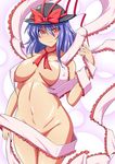  blue_hair breasts covered_nipples curvy hat highres large_breasts looking_at_viewer muruchi- nagae_iku navel nude red_eyes revealing_clothes short_hair smile solo touhou wide_hips 