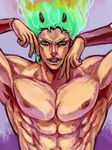  battle_tendency green_hair horns jojo_no_kimyou_na_bouken korinko_136 male_focus manly muscle santana_(jojo) shirtless solo yellow_eyes 