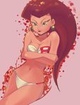  bandeau bare_shoulders big_hair blue_eyes breasts cleavage crossed_arms eyelashes hair_slicked_back light_smile lipstick long_hair makeup md5_mismatch medium_breasts musashi_(pokemon) navel phillock pokemon pokemon_(anime) red_hair slender_waist solo swimsuit team_rocket 