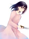  black_eyes black_hair dress empty_eyes knife long_hair mikasa_ackerman pink_dress shingeki_no_kyojin solo tears tokiji 