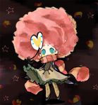  afro bad_id bad_pixiv_id banned_artist big_hair blush_stickers butterfly_hair_ornament chibi green_eyes hair_ornament nenna no_pupils pantyhose personification pink_hair scarf solo striped striped_scarf universe_(pv) 