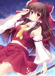  bad_id bad_pixiv_id bare_shoulders brown_hair detached_sleeves hair_ribbon hair_tubes hakurei_reimu mizuse_kiseki navel red_eyes ribbon solo touhou 