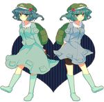  akasata backpack bad_id bad_pixiv_id bag bike_shorts blue_eyes blue_hair boots dual_persona hair_bobbles hair_ornament hat kawashiro_nitori sleeves_rolled_up symmetry touhou 