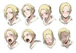  3: :p annie_leonhardt blonde_hair blue_eyes blush closed_eyes expressions leaf98k open_mouth parted_lips shingeki_no_kyojin smile sweat tongue tongue_out turn_pale 