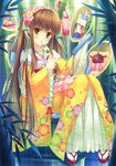  :o absurdres bag bamboo bamboo_forest bangs blush brown_hair clog_sandals dango eyebrows_visible_through_hair floral_print flower food forest frills full_body fur fur_collar furisode green_ribbon hair_flower hair_ornament hair_ribbon hairband handbag highres holding huge_filesize japanese_clothes kimono leaf long_hair long_sleeves looking_at_viewer nature non-web_source original parted_lips ribbon sanshoku_dango scan scroll side_handle_teapot sidelocks sitting skewer snow_bunny solo tabi takano_yuki_(allegro_mistic) teapot twintails very_long_hair wagashi white_legwear wide_sleeves yellow_eyes 