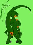  aisha_neavi anthro anus big_breasts breasts butt dinosaur female huge_breasts plain_background pussy raptor scalie solo thong wide_hips 