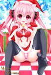  :3 :d animal_ears bad_id bad_pixiv_id bell bell_collar black_legwear bra breasts cat_ears cat_tail checkered checkered_background cleavage collar fang feet gift gloves hair_ornament hairpin hat highres legs medium_breasts open_mouth original panties pink_eyes pink_hair pink_panties red_bra santa_costume santa_hat skirt smile solo spread_legs star striped striped_panties tail thighhighs twintails underwear white_panties yunagi_amane 