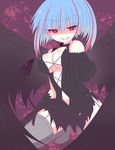  black_wings blue_hair breasts demon_tail gloves highres large_breasts looking_at_viewer original pointy_ears red_eyes short_hair smile smirk solo suzune_rena tail thighhighs wings 