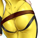  alternate_color ass ass_focus belt bodysuit close-up dimples_of_venus from_behind hand_on_hip impossible_clothes misaki_yuria shinobu_(tyno) simple_background skin_tight solo tight uchuu_senkan_yamato uchuu_senkan_yamato_2199 white_background yellow_bodysuit 
