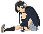  absurdres akg akiyama_mio black_eyes black_hair full_body headphones highres k-on! k701 kneehighs long_hair sakuragaoka_high_school_uniform scan school_uniform sezaki_rie sitting skirt solo transparent_background vector_trace 