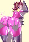  1girl antenna_hair ass ass_grab blue_eyes blush bodysuit breasts brown_hair deep_skin g_gundam gundam hairband huge_ass large_breasts latex looking_back mobile_trace_suit ounwm pussy rain_mikamura short_hair sideboob skin_tight spread_pussy spread_pussy_under_clothes 