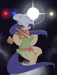  blue_eyes blue_hair clothed clothing cowboy_hat cutie_mark equine female feral fiddlesticks_(mlp) floppy_ears freckles friendship_is_magic fur hair hat horse lights long_hair looking_at_viewer mammal music musical_instrument my_little_pony pony smile smoke solo teeth violin yellow_fur 