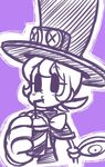  bad_id bad_pixiv_id bow cup drinking drinking_straw extra_eyes gias-ex-machella gloves hat peacock_(skullgirls) purple purple_background pursed_lips short_hair simple_background skullgirls solo striped top_hat 