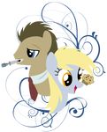  alpha_channel blonde_hair blue_eyes brown_hair derpy_hooves_(mlp) doctor_whooves_(mlp) duo equine female food friendship_is_magic hair horse male mammal muffin my_little_pony necktie pixelkitties plain_background pony sonic_screwdriver transparent_background yellow_eyes 