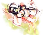  aosa_(michikusakan) black_hair detached_sleeves japanese_clothes keikain_yura long_hair nurarihyon_no_mago onmyouji red_eyes ribbon socks solo 