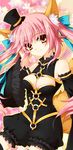  animal_ears asti bare_shoulders bow breasts cleavage detached_sleeves fate/extra fate/extra_ccc fate_(series) fox_ears fox_tail hair_bow hair_ribbon hat highres medium_breasts mini_hat mini_top_hat pink_hair ribbon solo tail tamamo_(fate)_(all) tamamo_no_mae_(fate) top_hat twintails yellow_eyes 