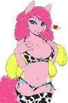 &lt;3 anthro anthrofied big_breasts blue_eyes bra breasts cutie_mark equine female friendship_is_magic hair horse legwear looking_at_viewer mammal my_little_pony nail_polish navel panties pink_hair pinkie_pie_(mlp) plain_background pony solo stockings tongue tongue_out underwear voxix white_hair 
