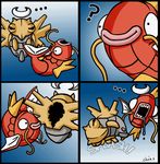  ... ? animated arthropod black_eyes blue_background brown_skin close-up comic english_text fish float grey_skin happy insect looking_at_viewer magikarp marine nintendo open_mouth plain_background pok&#233;mon red_skin scalie shedinja simple_background skin smile splash teeth text unknown_artist video_games white_background white_eyes white_skin 