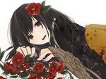  black_hair brown_eyes camellia fingernails fingers flower hair_flower hair_ornament japanese_clothes kimono lying open_mouth original simple_background solo white_background yukimori_nene 