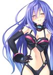  bad_id bad_pixiv_id bare_shoulders black_gloves blue_hair blush breasts cleavage collar dominatrix earrings elbow_gloves gloves gradient_hair hair_between_eyes hand_on_hip highres iris_heart jewelry kami_jigen_game_neptune_v kinta_(distortion) large_breasts long_hair looking_at_viewer midriff multicolored_hair naughty_face navel neptune_(series) parted_lips power_symbol purple_hair red_eyes solo symbol-shaped_pupils very_long_hair 