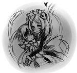  bad_id bad_pixiv_id blood bloody_marie_(skullgirls) bow dress extra_eyes gias-ex-machella greyscale hair_ornament heart holding maid_headdress monochrome multiple_girls parted_lips peacock_(skullgirls) short_hair skull_hair_ornament skullgirls smile tears twintails 