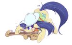  blue_eyes blue_hair clothed clothing cowboy_hat cutie_mark equine female feral fiddlesticks_(mlp) floppy_ears friendship_is_magic fur hair hat horse mammal music musical_instrument my_little_pony plain_background pony solo sweat teeth trembling violin white_background yellow_fur 