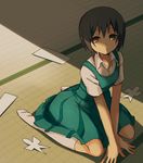  aosa_(michikusakan) black_hair brown_eyes keikain_yura nurarihyon_no_mago paper shadow short_hair sitting socks solo tatami wariza 