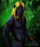  ankh anthro biceps black black_fur blonde_hair blue_fur blue_nipples bracelet collar feline forest fur green_eyes hair invalid_tag jewelry jungle long_hair looking_at_viewer mac59 male mammal muscles necklace nipples nude panther pecs pose ripped solo standing topless tree ykoriana 