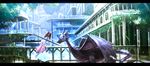  axe battle_axe building dragon dress haru_(ryosios) heterochromia letterboxed long_hair md5_mismatch original polearm railing ryosios silver_hair solo very_long_hair weapon white_dress 