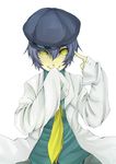  androgynous bad_id bad_pixiv_id cabbie_hat hat labcoat long_sleeves oversized_clothes persona persona_4 reverse_trap shirogane_naoto smile solo u35 yellow_eyes 