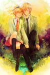  1girl ashihara_chihiro blonde_hair closed_eyes couple flower harukanaru_toki_no_naka_de harukanaru_toki_no_naka_de_4 hetero holding_hands nagi_(haruka_4) nature necktie school_uniform xxnicol 