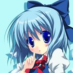  blue_eyes blue_hair blush cirno gotou_nao ribbon short_hair solo touhou wings 