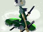  bad_id bad_pixiv_id hair_over_one_eye hitodama hm konpaku_youmu konpaku_youmu_(ghost) sheath sheathed solo sword touhou weapon white_hair wind 