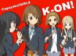  akiyama_mio bangs black_hair blazer blonde_hair blunt_bangs brown_hair guitar hime_cut hirasawa_yui instrument jacket k-on! kotobuki_tsumugi long_hair multiple_girls naosuke_(morioka_shachuu) school_uniform tainaka_ritsu 