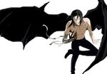  artist_request bandages bat_wings black_hair blood+ extraction haji highres male_focus official_art ponytail shirtless simple_background solo wings 