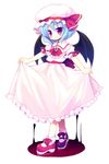  blue_hair dress full_body hat meito_(maze) remilia_scarlet short_hair skirt_hold smile solo standing touhou wings 